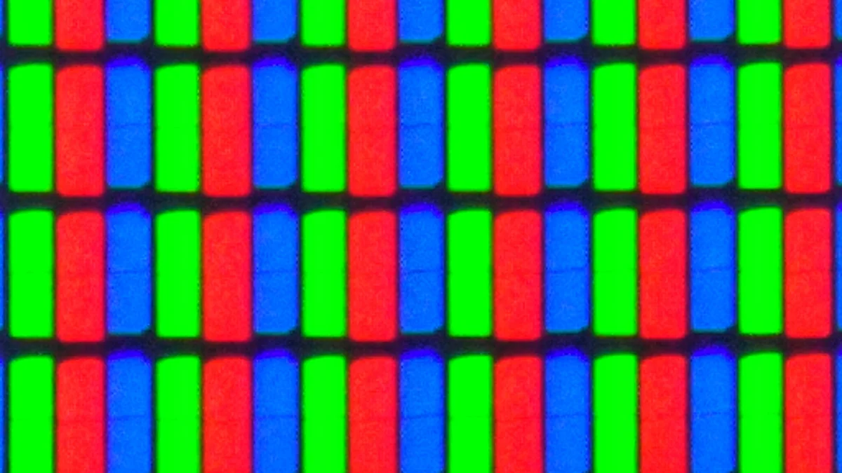 Photo by Kuiperbharat, licensed under CC BY-SA 4.0 (Wikimedia Commons) Extreme macro close-up of a full HD LED TV screen showing individual red, green, and blue subpixels