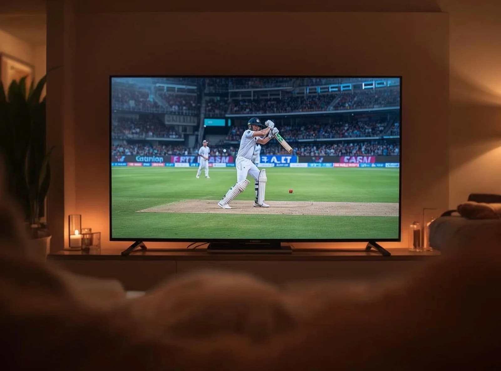 Premium smart TV displaying a live sports broadcast in a modern living room