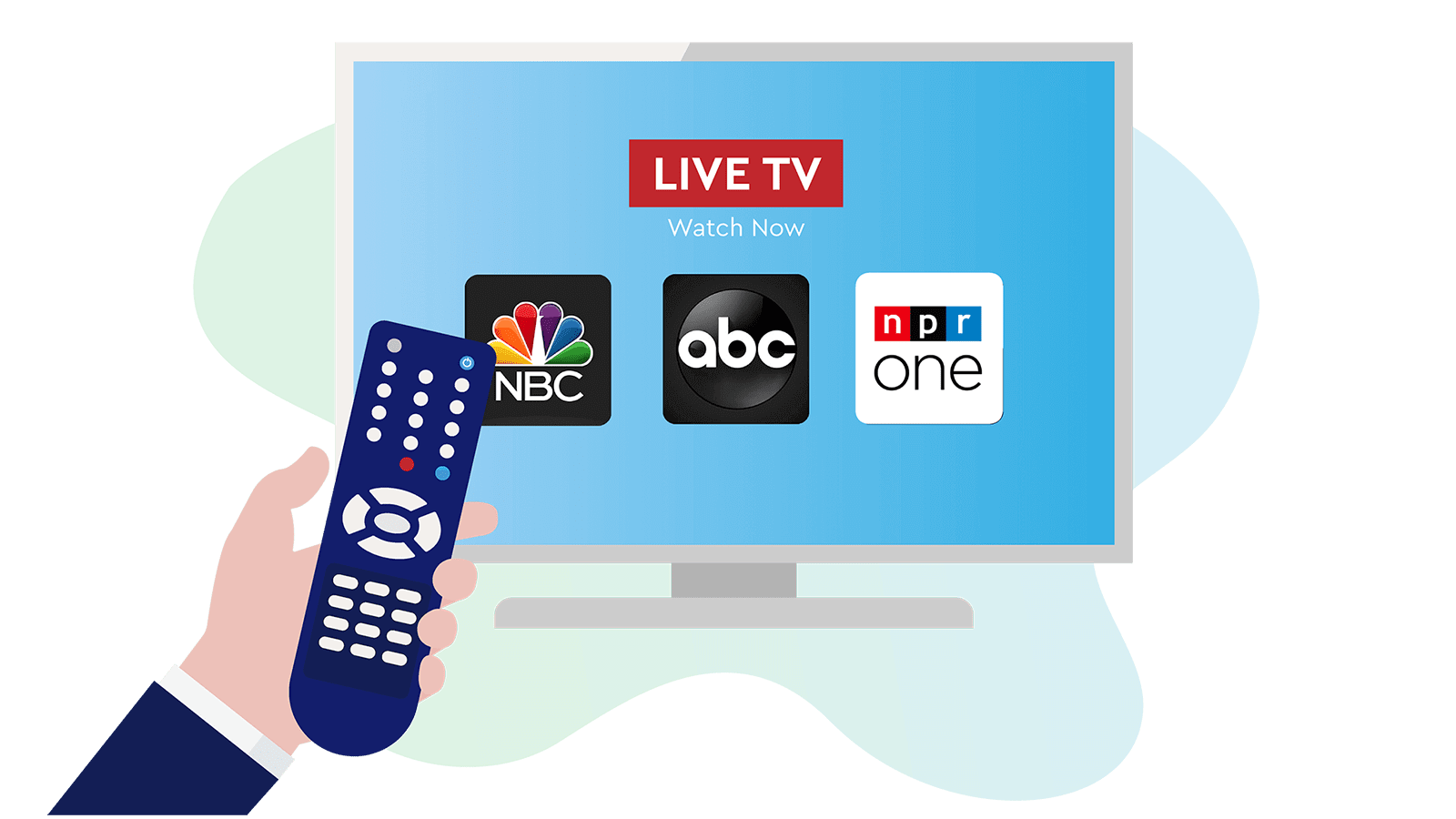 tv and remote with live tv nbc abc nprone on screen for watch live streaming services